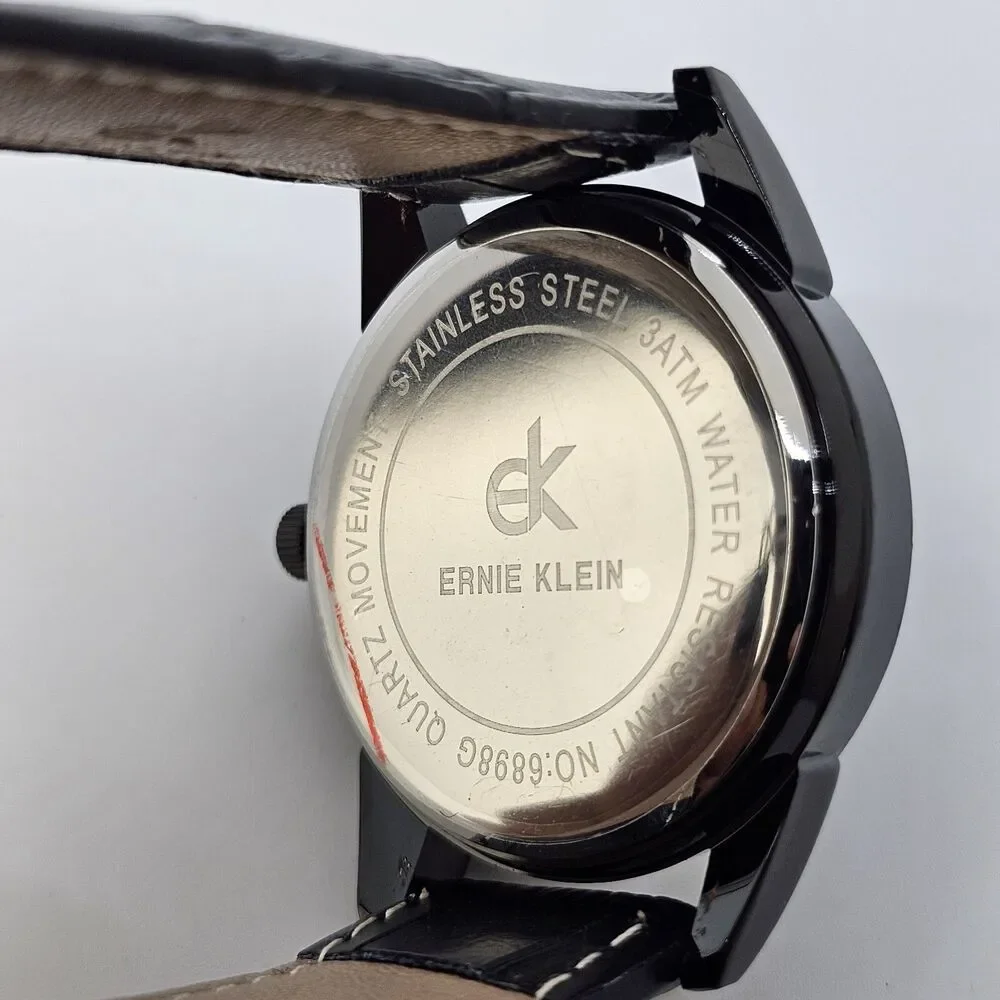 Ernie‎ Klein 38MM Men’s Watch Blue Dial Black Case Day Date Black Leather Bands